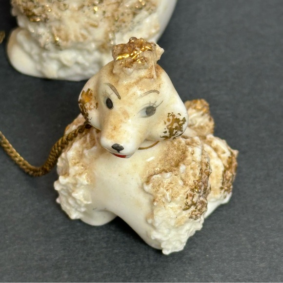 Vintage Ivory/Gold Spaghetti French Poodle Figurines Mom and 2 Puppies Japan - Picture 8 of 16